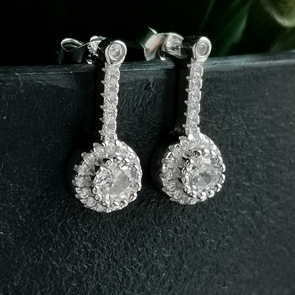 Sterling silver cz drop stud earrings - Picture 2 of 7